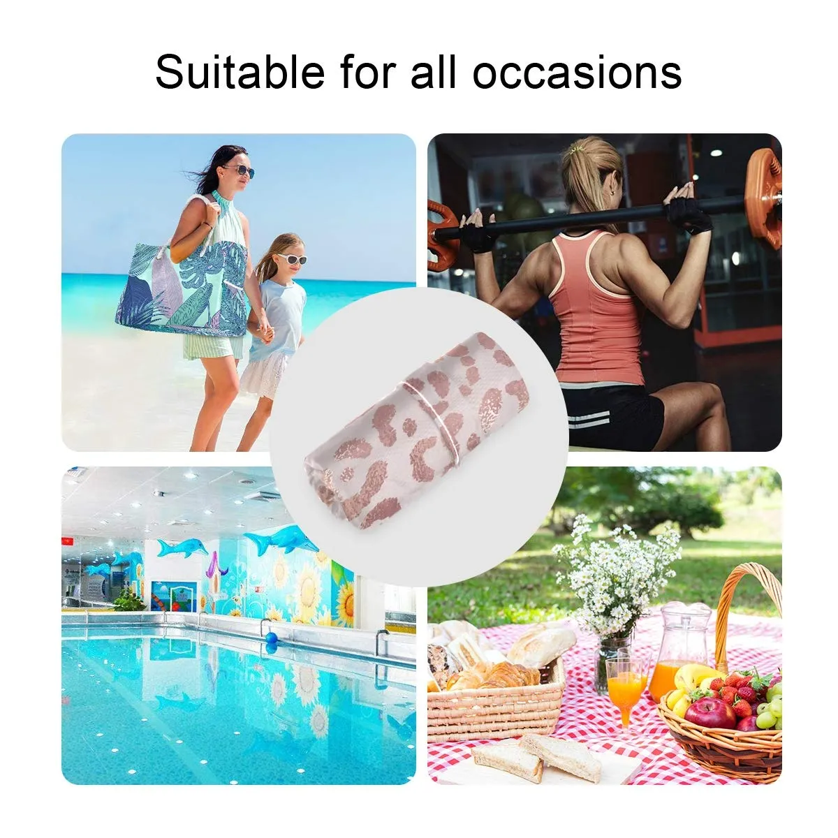 2pcs Rose Leopard Wet Dry Bag Waterproof Reusable Baby Cloth Diaper Wet Dry Organizer with Two Zippered Pockets for Travel, Beach, Pool, Stroller, Diapers, Dirty Gym Clothes, Wet Swimsuits
