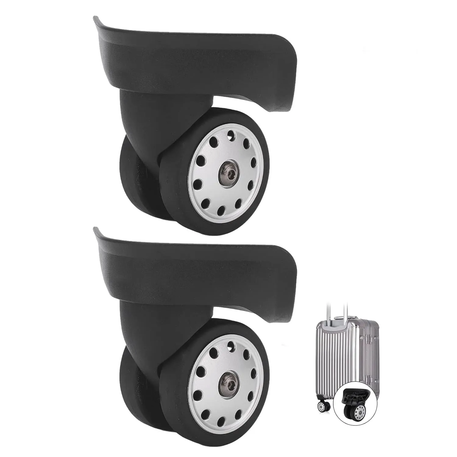 2Pcs Suitcase Casters Luggage Porous Wheels Black Swivels Wheel Replacement Lockbox Spinners Wheel Travel Customs Box Repair Parts (Black)