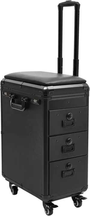 3 Drawers Acrylic Rolling Makeup Case, Makeup Train Case on Universal Wheel with Removable Tripod and Combination Lock, Portable Hand-Held Tattoo Nail Art Hair Salon Trolley Case