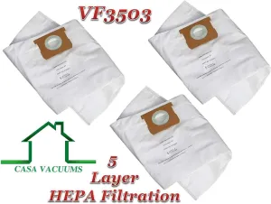 3 HEPA Bags Compatible with Ridgid VF3503 [Size B] & DeWalt DXVA19-4101, DXVA19-4111. Collection Bags for 6-9 Gallon Wet/Dry Shop Vac Units