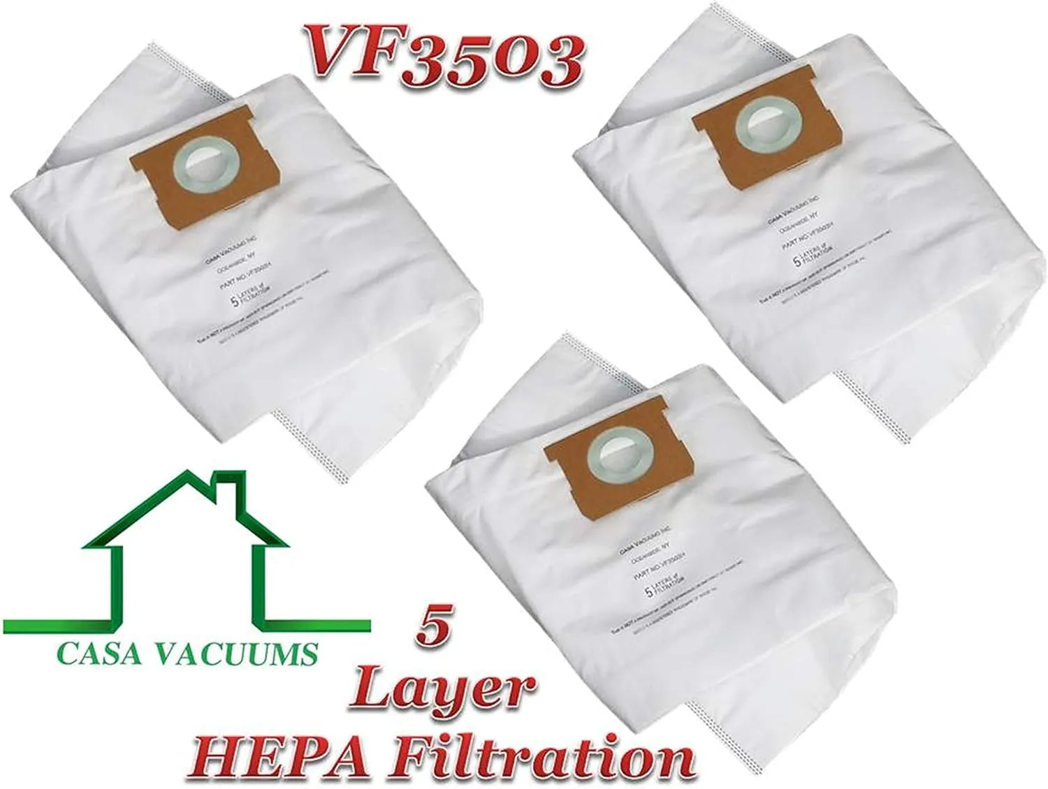 3 HEPA Bags Compatible with Ridgid VF3503 [Size B] & DeWalt DXVA19-4101, DXVA19-4111. Collection Bags for 6-9 Gallon Wet/Dry Shop Vac Units