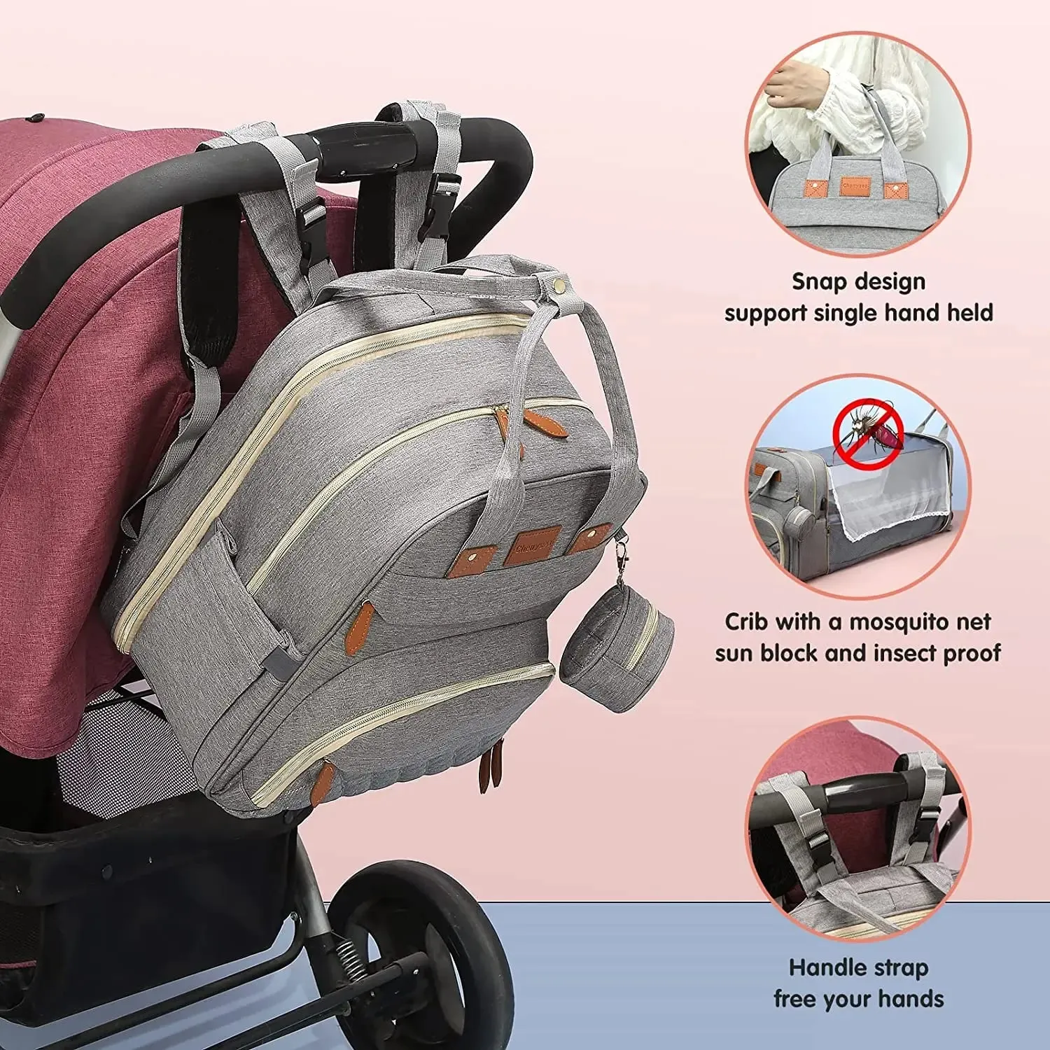 3-in-1 Diaper Bag Backpack: Foldable Baby Bed, Waterproof, USB Charge