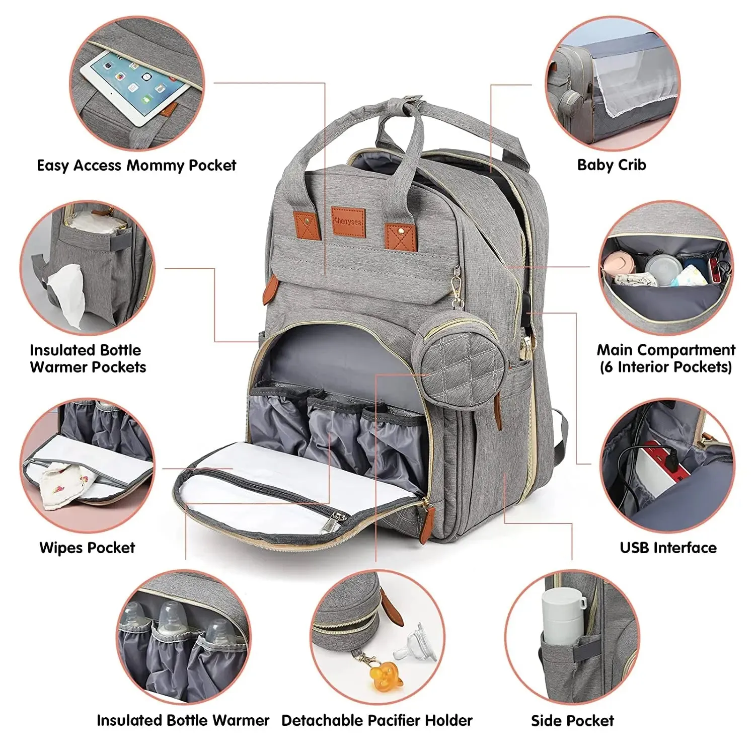 3-in-1 Diaper Bag Backpack: Foldable Baby Bed, Waterproof, USB Charge