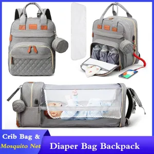 3-in-1 Diaper Bag Backpack: Foldable Baby Bed, Waterproof, USB Charge