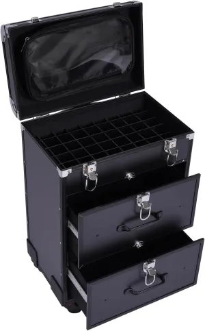 3 In 1 Professional Makeup Train Case Aluminum Cosmetic Case Rolling Makeup Case Extra Large Trolley Black