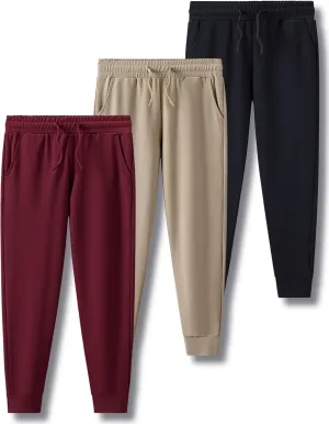 3 Pack Boys Lightweight Jogger Pants, Youth Athletic Sweatpants, Kids Toddlers Clothes Apparel