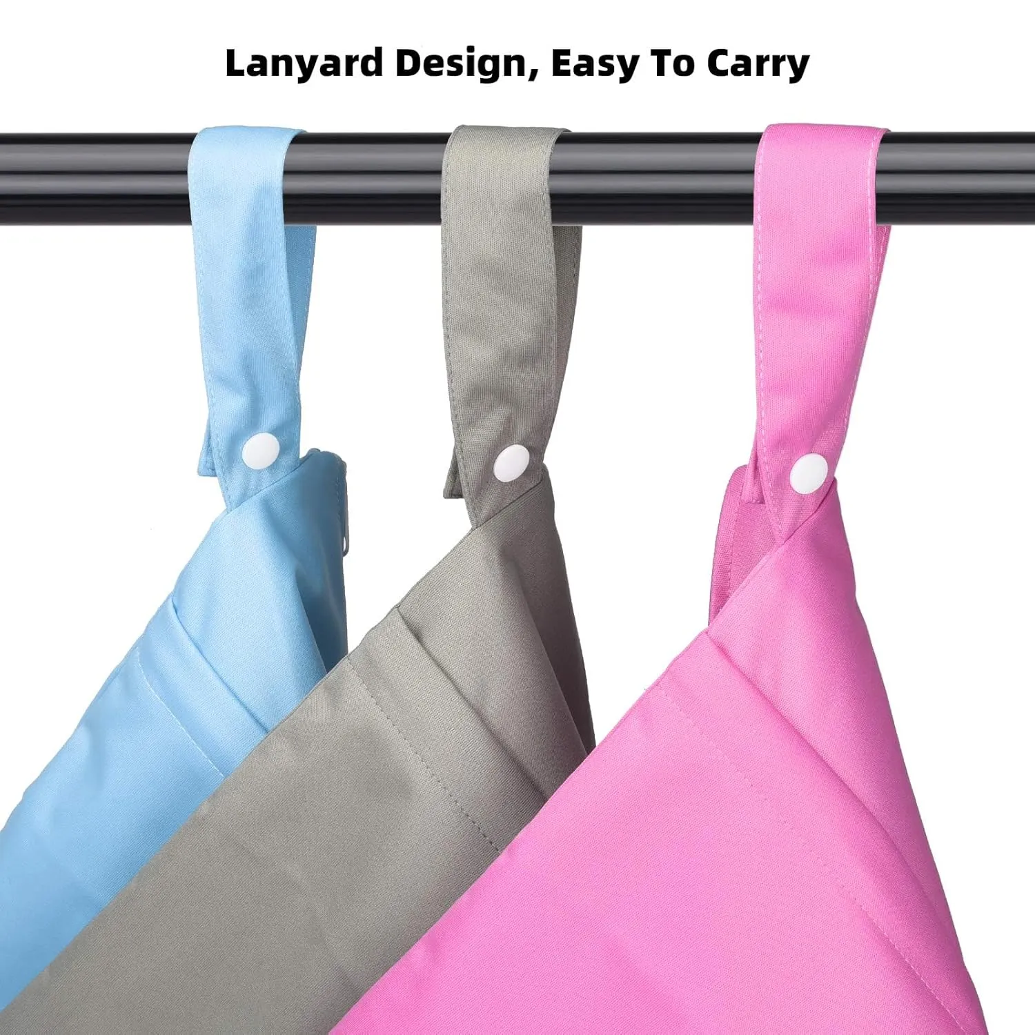 3 Pack Wet Dry Bags for Baby Cloth Diapers,Washable Travel Bags,Beach,Pool,Gym Bag for Swimsuit/Wet Clothes with 2 Pockets (11" x 14.3")-Pink,Grey,Blue