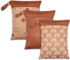 3 Pack Wet Dry Bags for Baby Diapers&Breast Pump Parts, Waterproof Reusable Wet Bag with Two Zippered Pockets & Handle, Beach Pool Gym Bag Stroller Yoga Toiletries Daycare Organizer, 11.8" x 15.7"