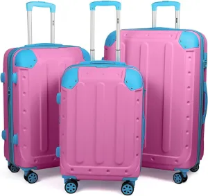 3 Piece Luggage Sets（20/24/28in） Luggage with TSA Lock,large luggage with spinner wheels,Travel Luggage for Men Women#Pink Blue