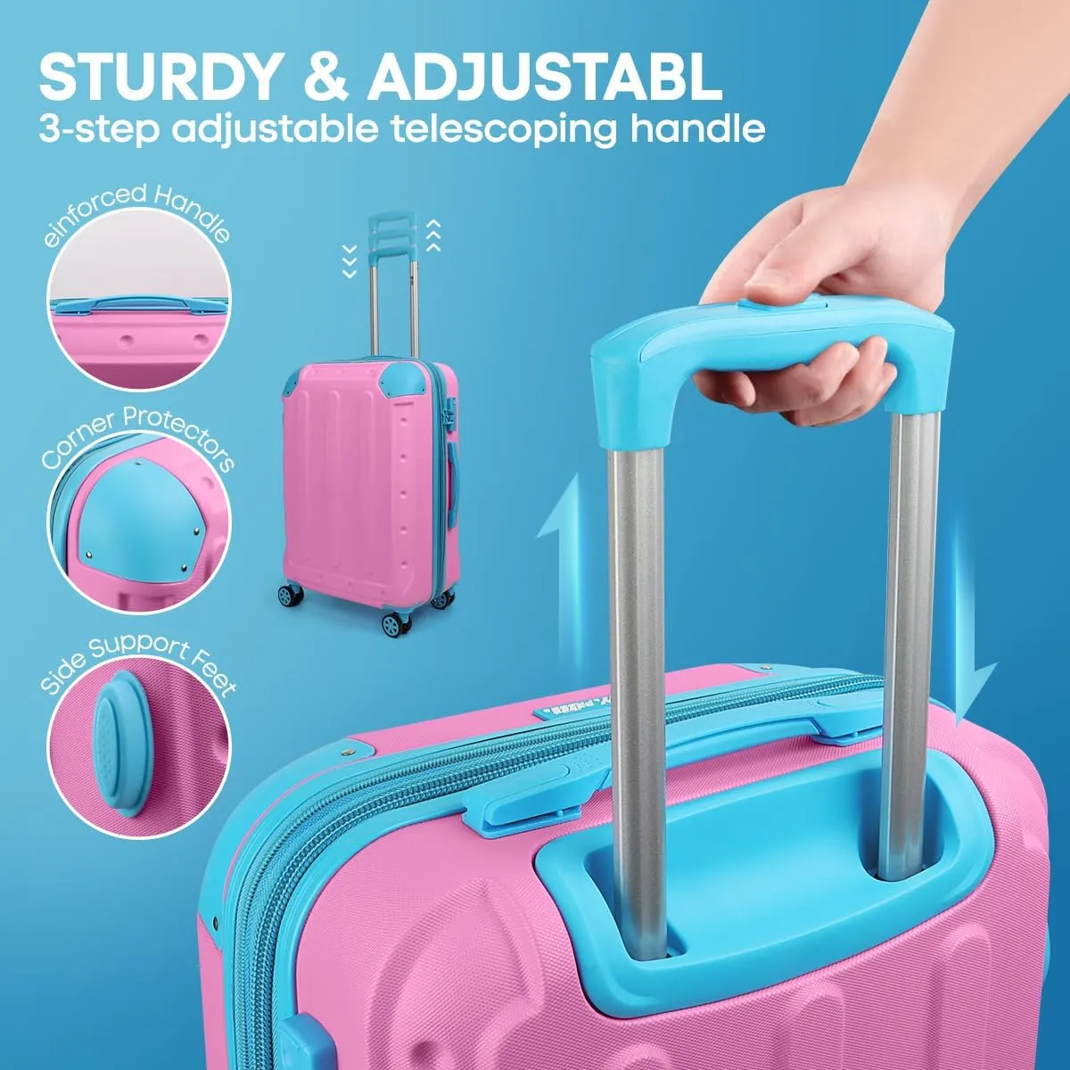 3 Piece Luggage Sets（20/24/28in） Luggage with TSA Lock,large luggage with spinner wheels,Travel Luggage for Men Women#Pink Blue