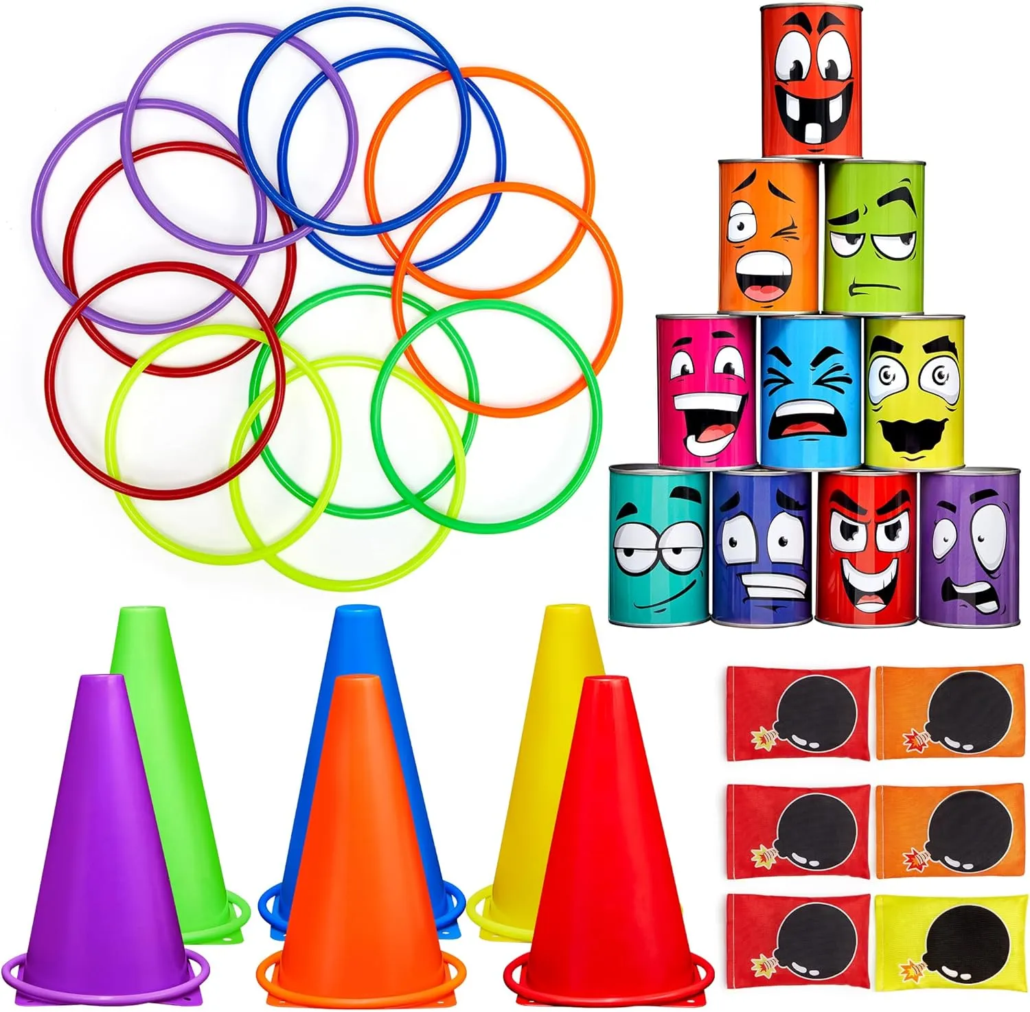 34PCS Carnival Games Combo for Kids Adults, Ring Toss Bean Bag Game for Yard Outdoor Play, Family Party Games Holiday Birthday Games Halloween Christmas Party Game