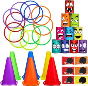 34PCS Carnival Games Combo for Kids Adults, Ring Toss Bean Bag Game for Yard Outdoor Play, Family Party Games Holiday Birthday Games Halloween Christmas Party Game