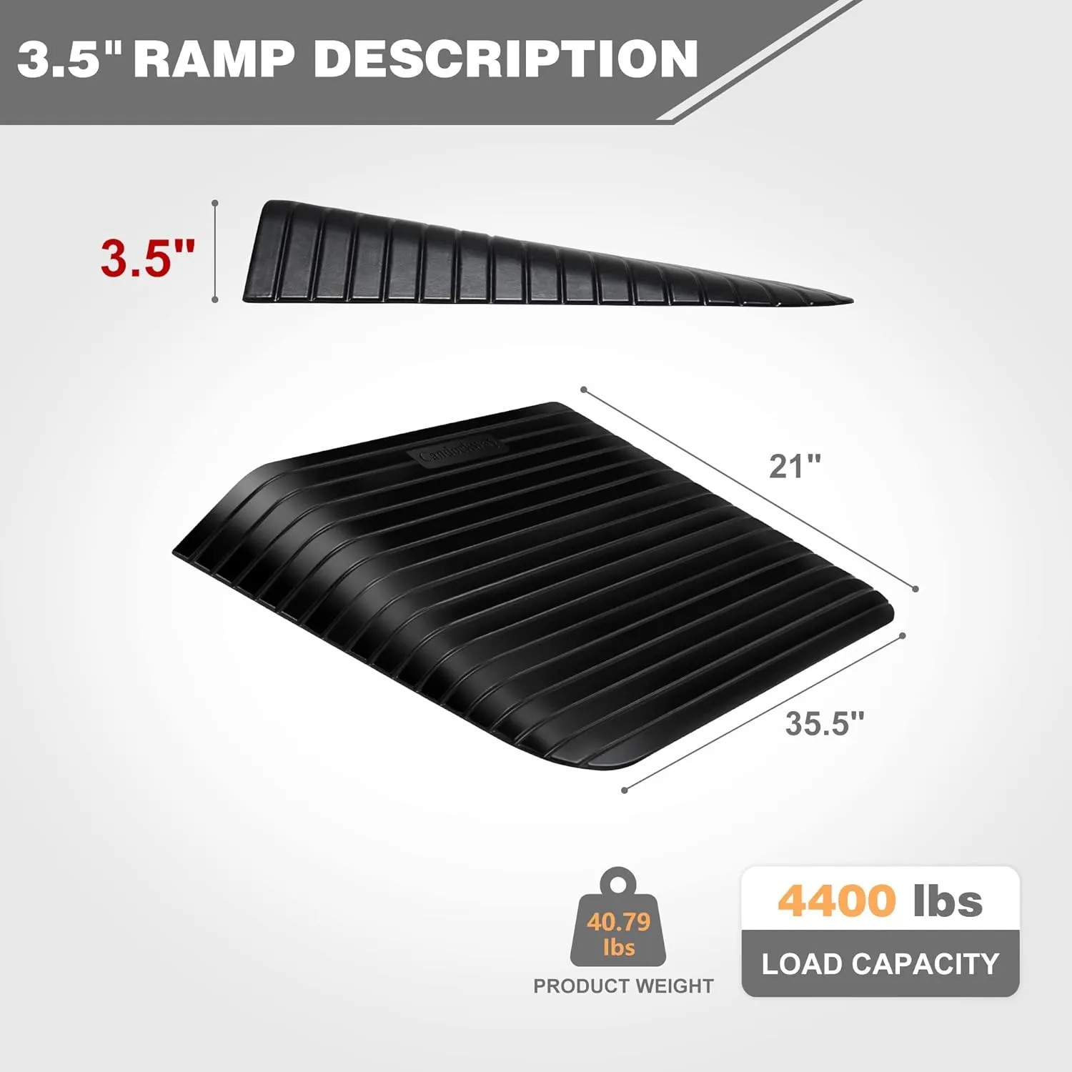 3.5" Rise Threshold Ramps Doorway, Wheelchair Ramp with Non-silp Surface, 4400 LBS Capacity, Solid and Portable, for Steps, Driveway and Curb Black