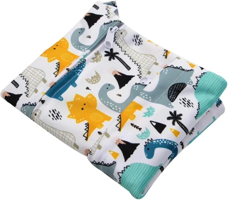 3pcs Cloth Diaper Wet Dry Bags Waterproof Reusable with Two Zippered Pockets Travel Beach Pool Daycare Soiled Baby Items Yoga Gym Bag for Swimsuits or Wet Clothes (dinosaur)
