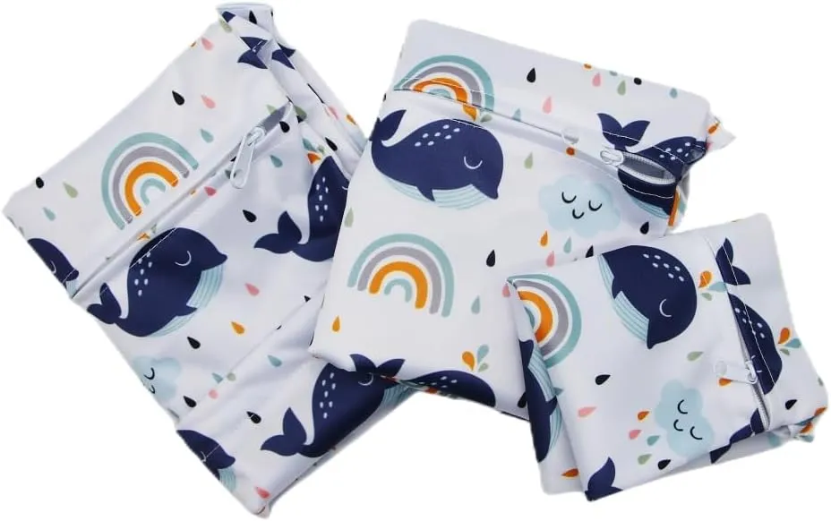 3pcs Cloth Diaper Wet Dry Bags Waterproof Reusable with Two Zippered Pockets Travel Beach Pool Daycare Soiled Baby Items Yoga Gym Bag for Swimsuits or Wet Clothes