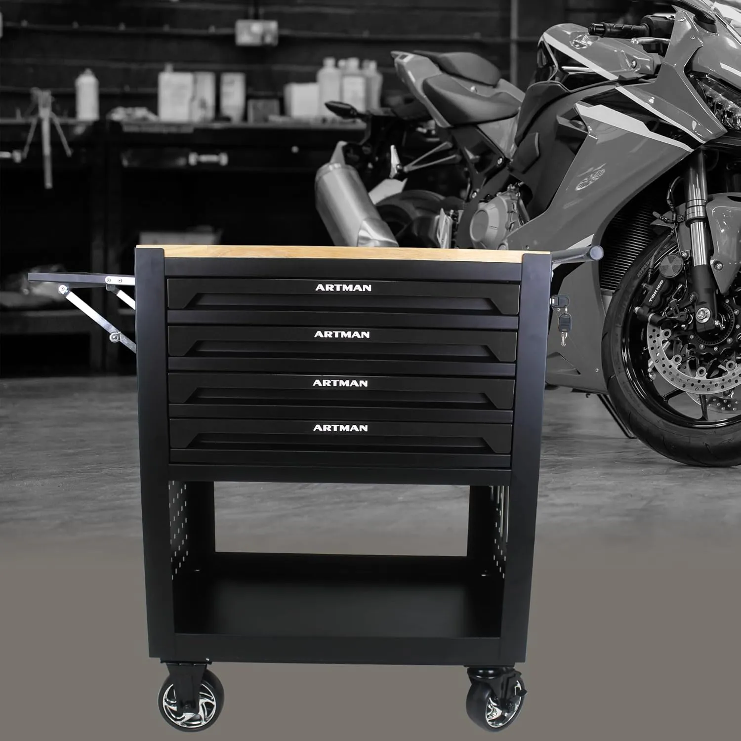 4 Drawers Tool Box with Wheels, Rolling Tool Chest Rolling Tool Cart with Drawers, Multifunction Tool Box for Mechanic Tool Cart, Tool Box Organizers and Storage for Garage, Black