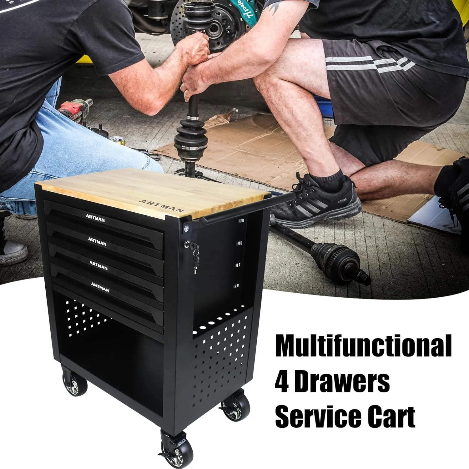 4 Drawers Tool Box with Wheels, Rolling Tool Chest Rolling Tool Cart with Drawers, Multifunction Tool Box for Mechanic Tool Cart, Tool Box Organizers and Storage for Garage, Black