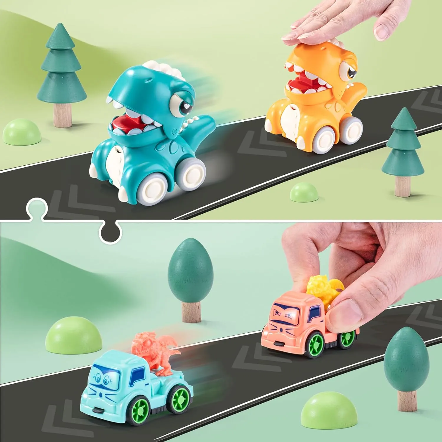 4 Pack Press and Go Cars for Toddlers, Dinosaurs Toy Cars, Perfect for 1-3 Years Old Toddlers, for Boys and Girls