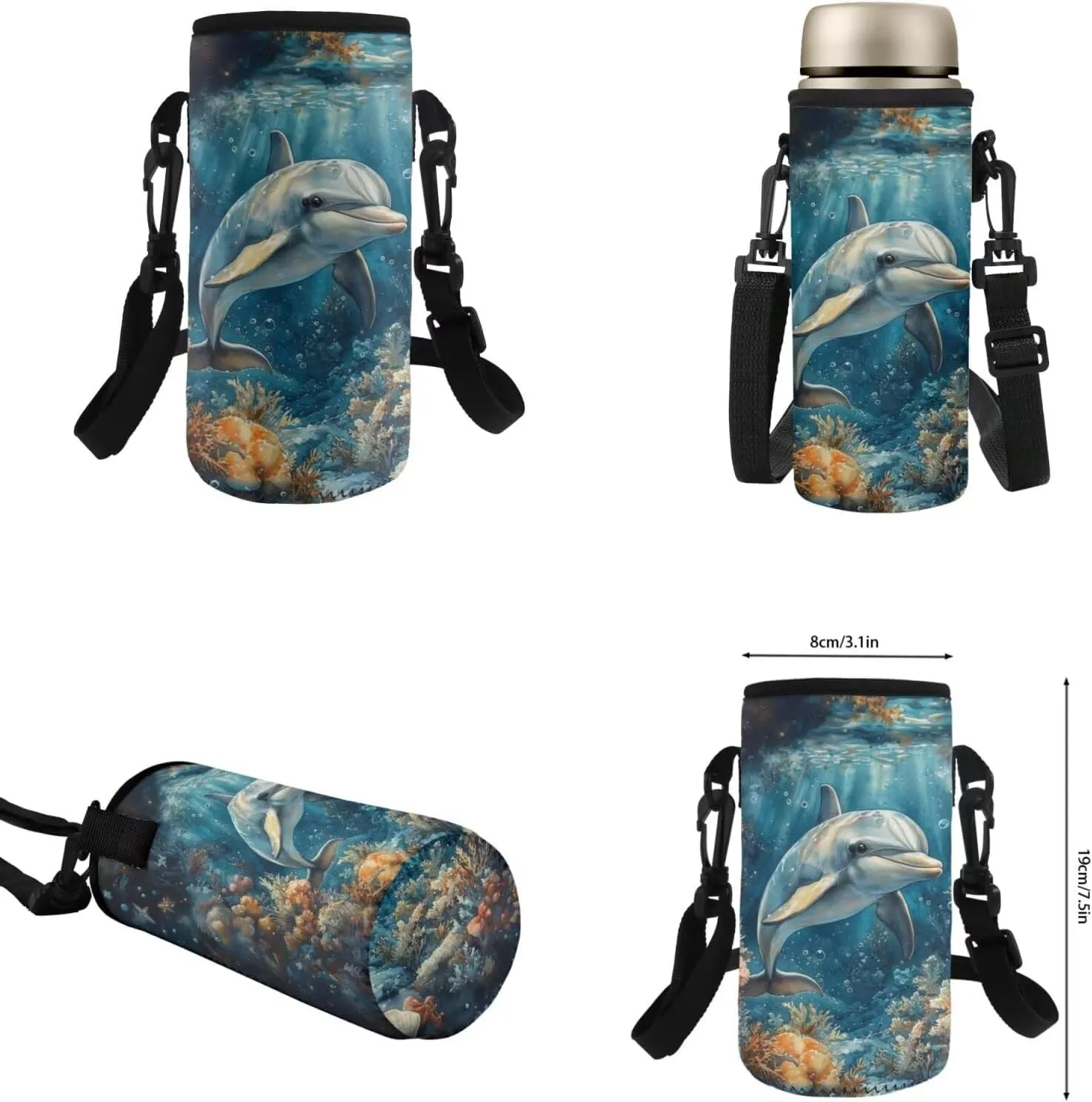 4 Pcs Dolphin Matching Backpack and Lunchbox Set for Girls Lightweight Primary School Bag Set for Toddler Girls Backpack Ages 6-8 with Water Bottle Sleeve Travel Insulated Water Bottle Set