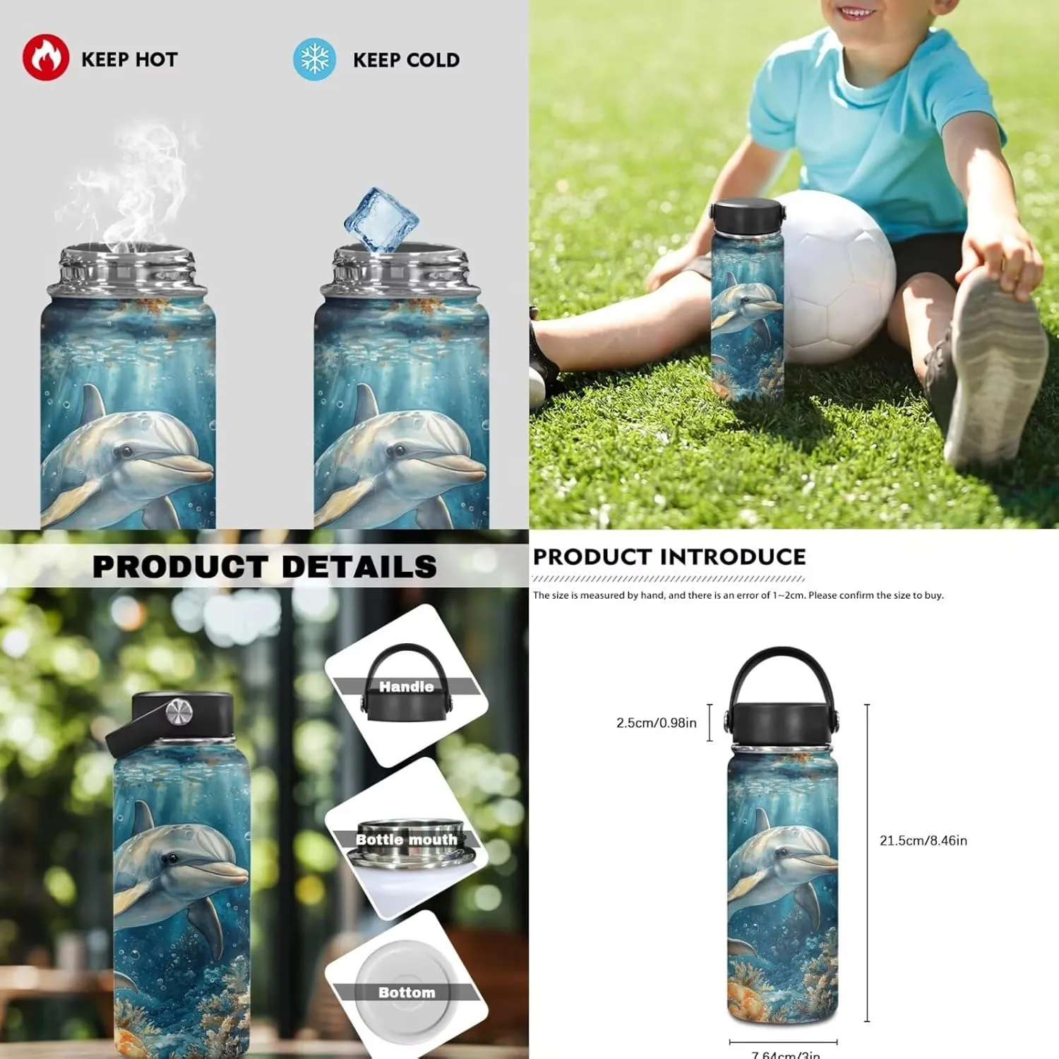 4 Pcs Dolphin Matching Backpack and Lunchbox Set for Girls Lightweight Primary School Bag Set for Toddler Girls Backpack Ages 6-8 with Water Bottle Sleeve Travel Insulated Water Bottle Set