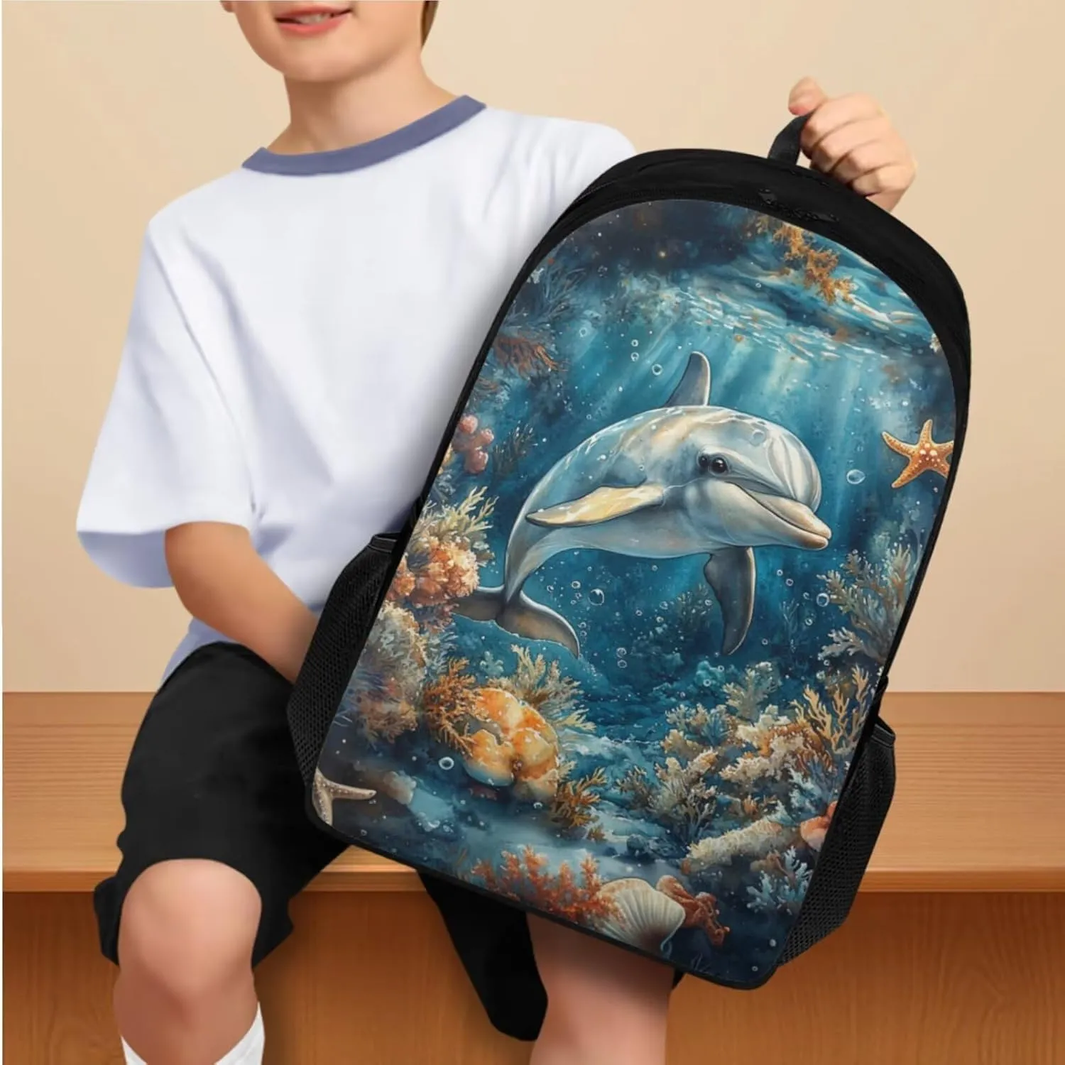4 Pcs Dolphin Matching Backpack and Lunchbox Set for Girls Lightweight Primary School Bag Set for Toddler Girls Backpack Ages 6-8 with Water Bottle Sleeve Travel Insulated Water Bottle Set