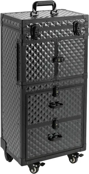 4 Tire Rolling Makeup Case, 33.07LBS Capacity Makeup Rolling Train Case with Locks & Universal Wheels, Cosmetics Storage Organizer Trolley for Beauty Parlor Salon, Black