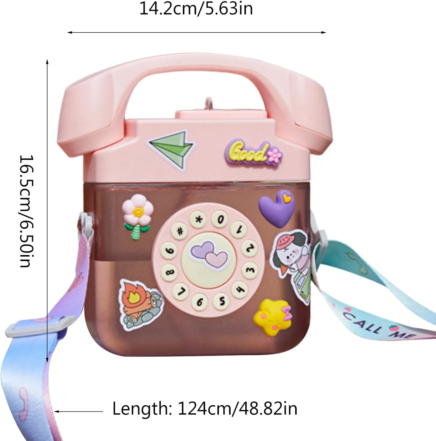 400ML Telephone Shape Plastic Water Bottle Children's Straw Kettle With Strap Stickers For School Travel Sports Outdoor Children's Straw Kettle With Strap