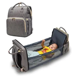 4In1 Multi-Purpose Baby Diapers Bag (Waterproof) With Portable Bed Grey