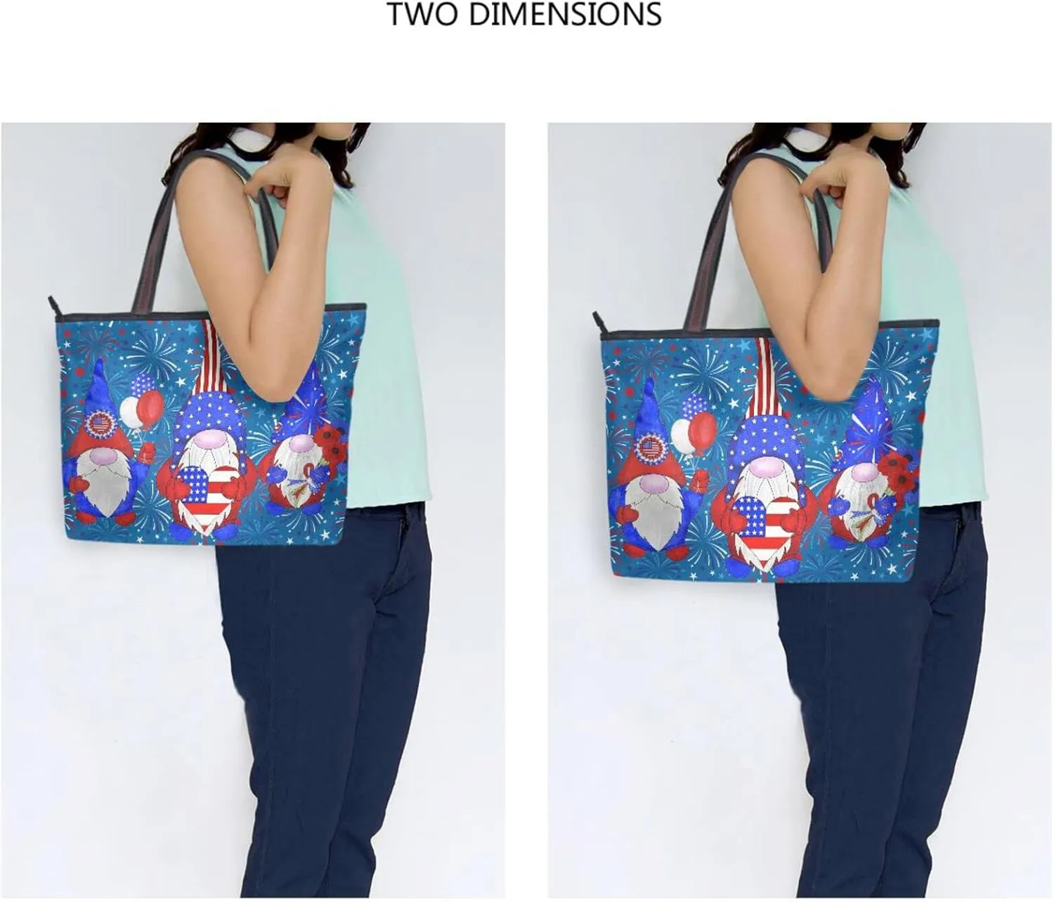 4th July Tote Bag for Women with Zipper,Polyester Tote Purse Gnome Tote Bag Gnome Handbag