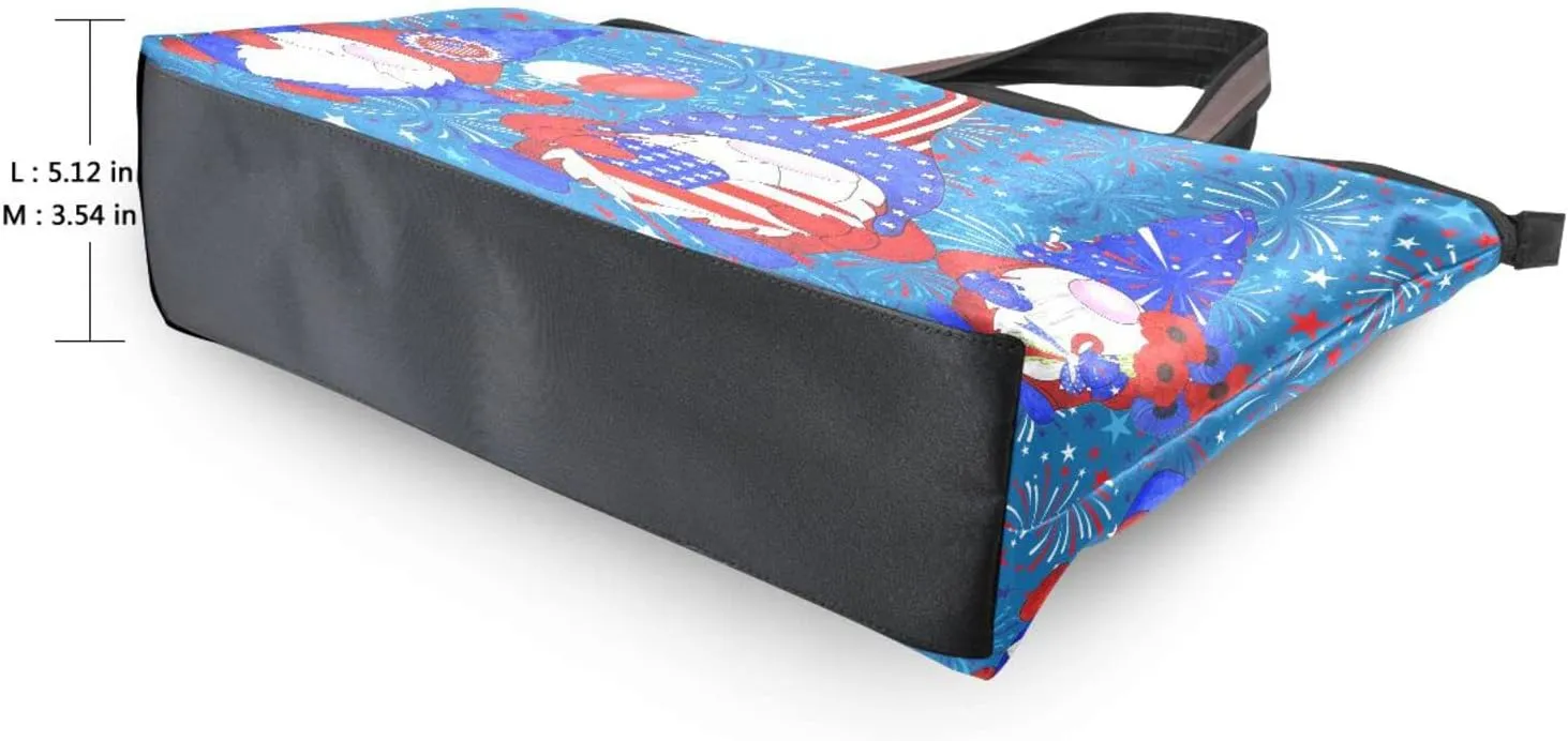 4th July Tote Bag for Women with Zipper,Polyester Tote Purse Gnome Tote Bag Gnome Handbag