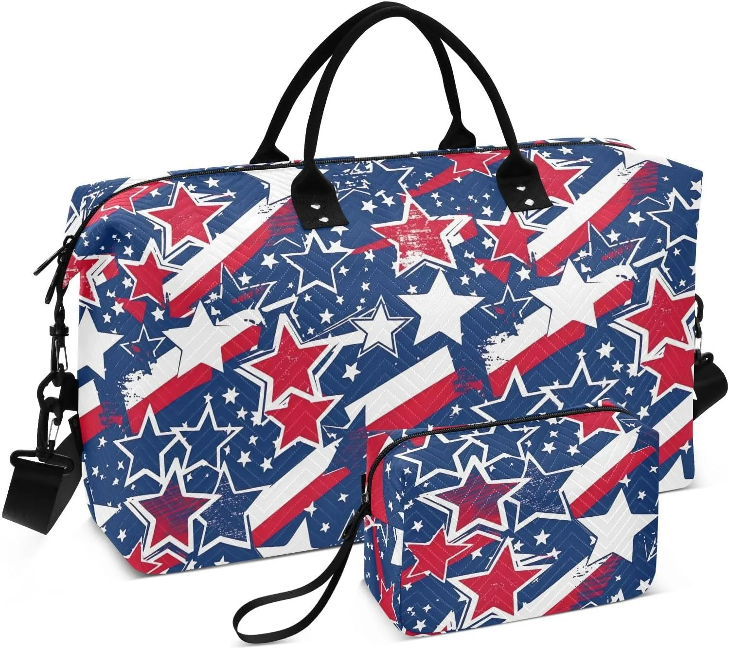 4th of July Stars Travel Duffle Bag Duffel Bags Carry On Overnight Bag Large Weekender Duffle Bags Gym Bag with Toiletry Bag Hospital Bag for Airplanes Women Men Yoga Sports Ttrip Adults