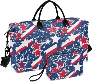 4th of July Stars Travel Duffle Bag Duffel Bags Carry On Overnight Bag Large Weekender Duffle Bags Gym Bag with Toiletry Bag Hospital Bag for Airplanes Women Men Yoga Sports Ttrip Adults