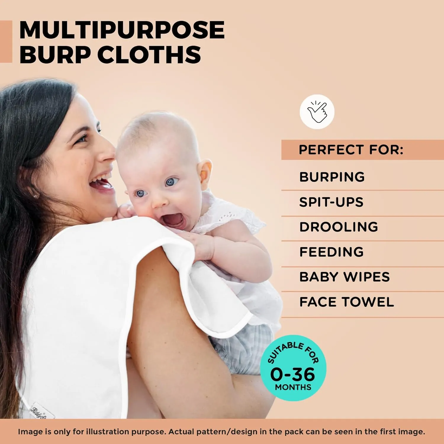 5 Pack Organic Cotton Baby Burp Cloths – 3 Layer, 21"x10" Large, Ultra Soft & Absorbent Burping Rags for Newborns – Infant Towels for Milk Spit Up