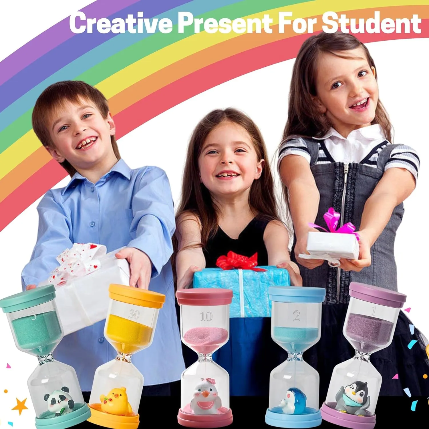 5 Pcs Colourful Plastic Hourglass with Different Animals,Sand Timers 1m/2m/5m/10m/30m,Sand Timers for Students,Games,Classroom,Kitchen,Office,Desk Decor (Pack of 5)