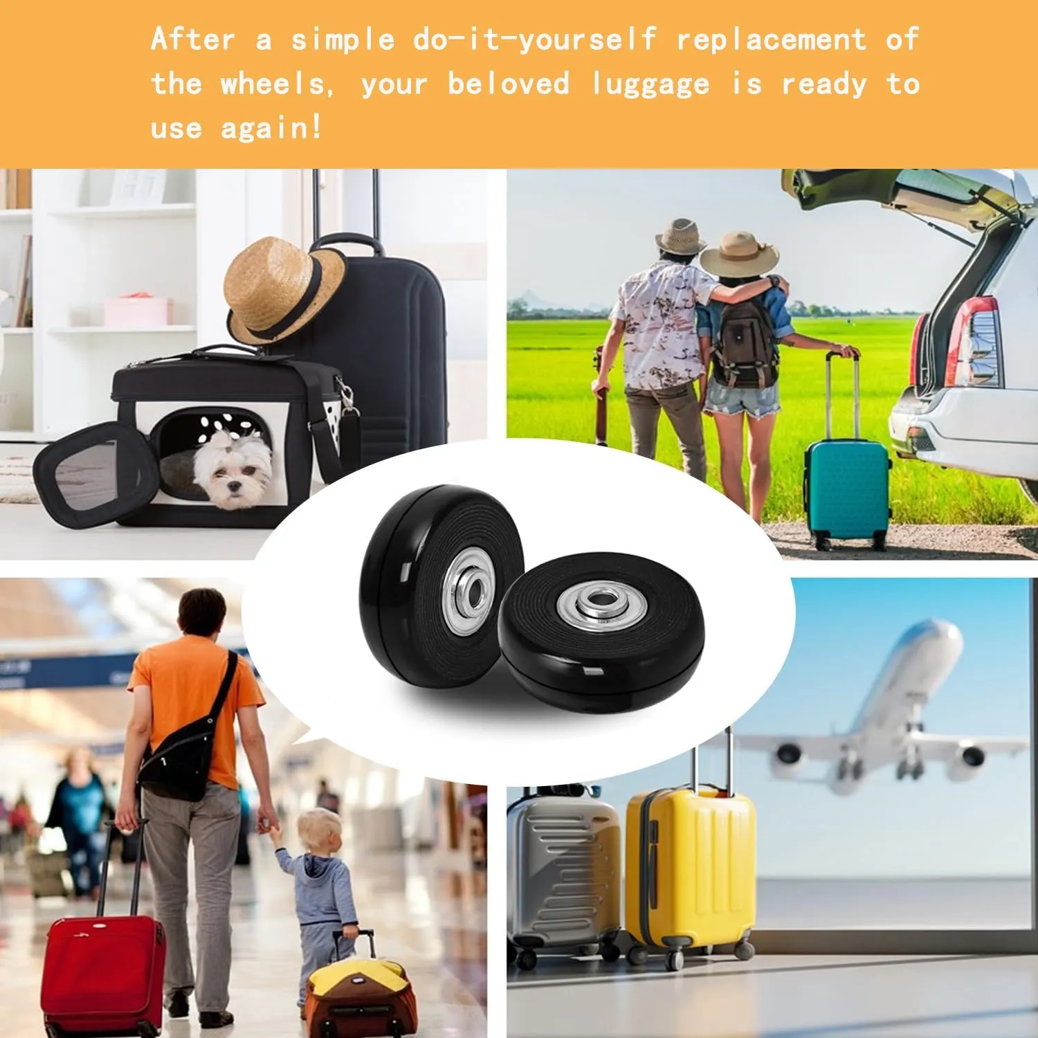 50mm x 18mm Luggage Replacement Wheels Set 4Pcs Rubber Swivel Caster Wheels with 4Pcs Wheels Cover Socks 30mm/35mm Axles and Repair Kit for Luggage Bags Trolley Case