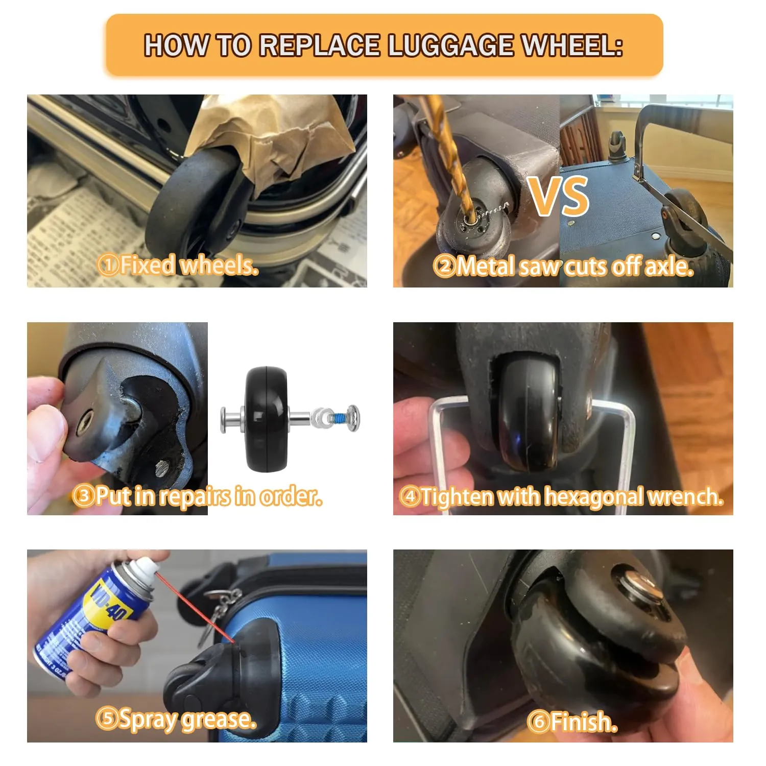 50mm x 18mm Luggage Replacement Wheels Set 4Pcs Rubber Swivel Caster Wheels with 4Pcs Wheels Cover Socks 30mm/35mm Axles and Repair Kit for Luggage Bags Trolley Case