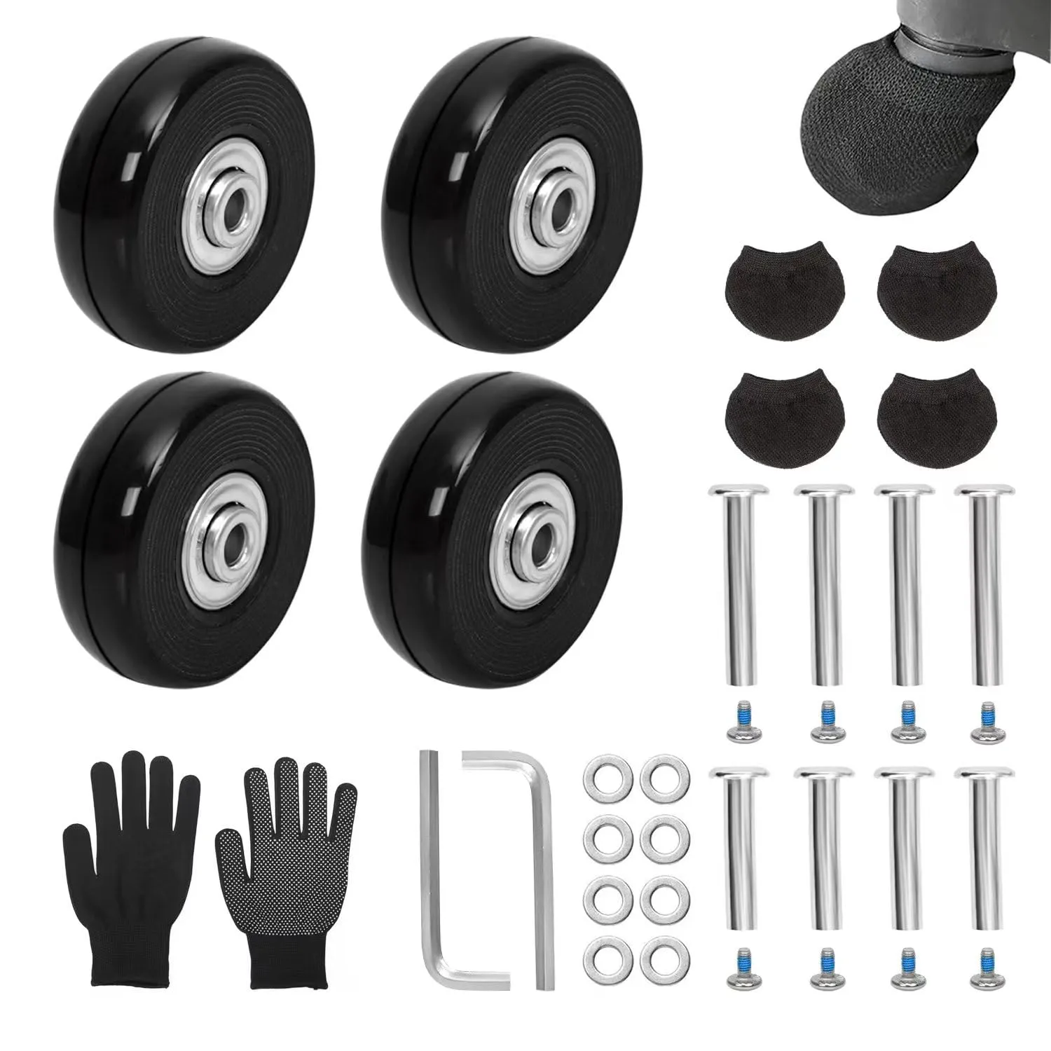 50mm x 18mm Luggage Replacement Wheels Set 4Pcs Rubber Swivel Caster Wheels with 4Pcs Wheels Cover Socks 30mm/35mm Axles and Repair Kit for Luggage Bags Trolley Case