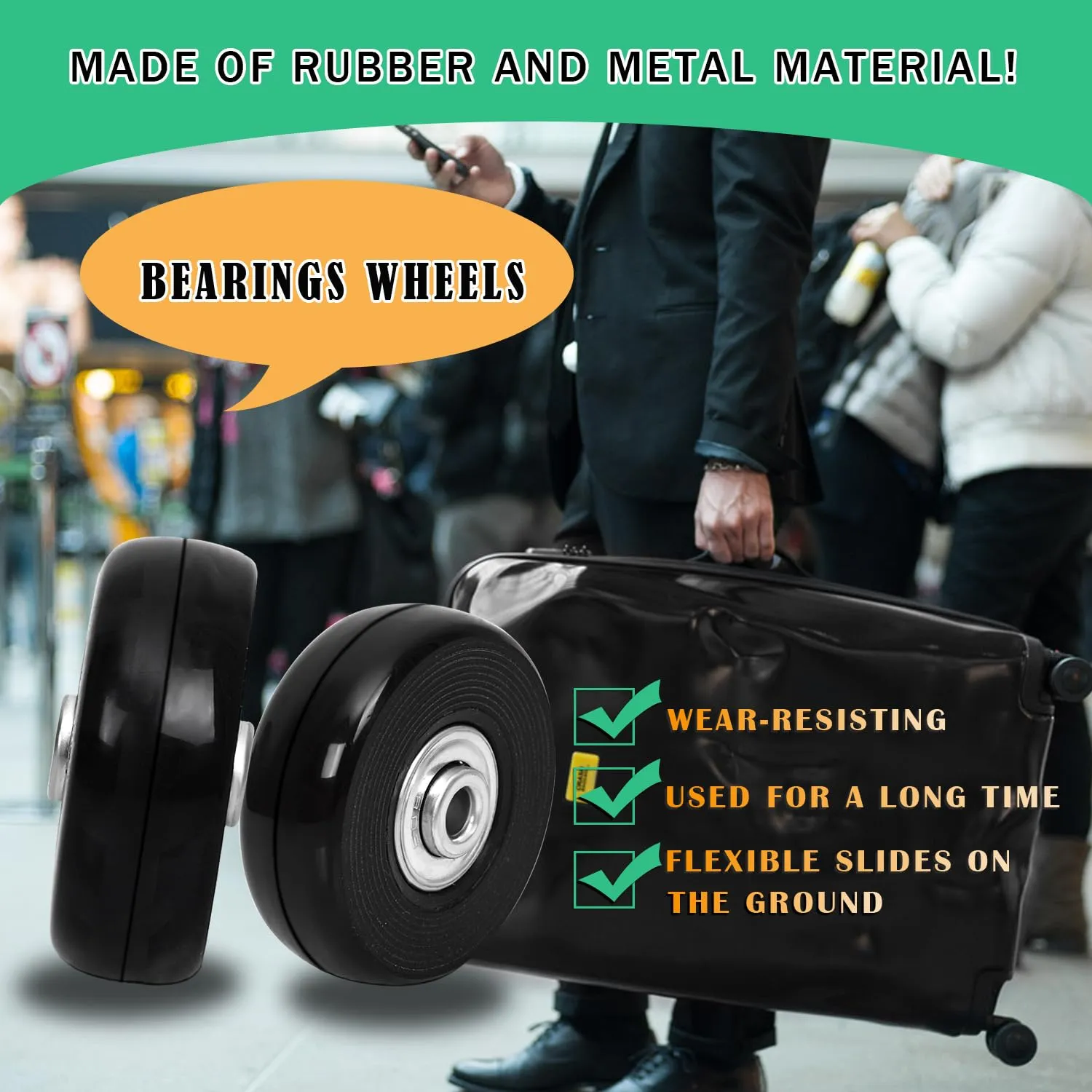 50mm x 18mm Luggage Replacement Wheels Set 4Pcs Rubber Swivel Caster Wheels with 4Pcs Wheels Cover Socks 30mm/35mm Axles and Repair Kit for Luggage Bags Trolley Case