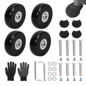 50mm x 18mm Luggage Replacement Wheels Set 4Pcs Rubber Swivel Caster Wheels with 4Pcs Wheels Cover Socks 30mm/35mm Axles and Repair Kit for Luggage Bags Trolley Case