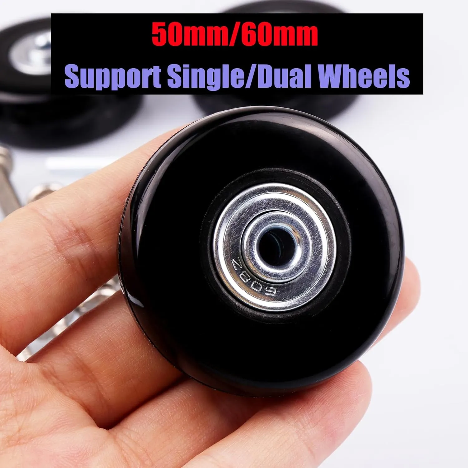 50mm x 18mm Luggage Suitcase Replacement Wheels, Rubber Swivel Caster Bearings Repair Kit - Set of 4 with 608ZZ Inline Skate Replacement Wheels & 3 Axles