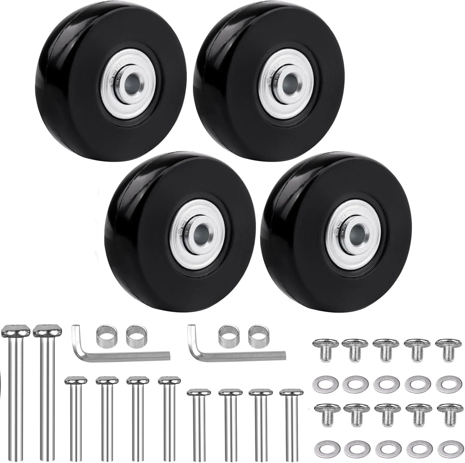 50mm x 18mm Luggage Suitcase Replacement Wheels, Rubber Swivel Caster Bearings Repair Kit - Set of 4 with 608ZZ Inline Skate Replacement Wheels & 3 Axles