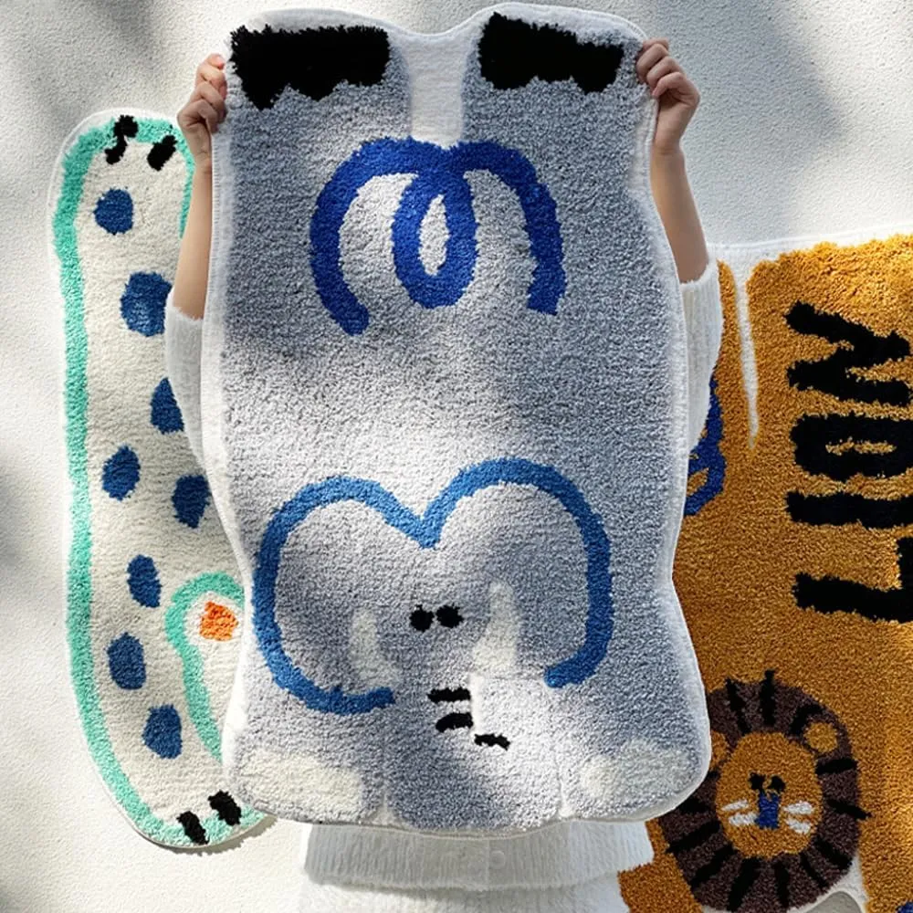 50x80cm Animal Pattern Cartoon Carpet,Non Slip Long Fluff Imitation Cashmere Carpet Thickened Oil Absorption Bath Door Foot Rug for Bedroom, Living Room Floor Mat (Cat)