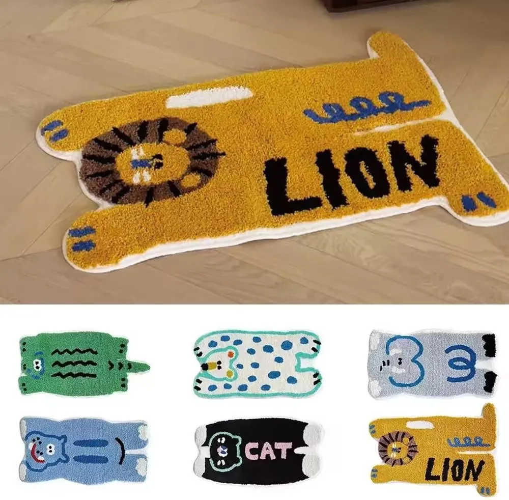 50x80cm Animal Pattern Cartoon Carpet,Non Slip Long Fluff Imitation Cashmere Carpet Thickened Oil Absorption Bath Door Foot Rug for Bedroom, Living Room Floor Mat (Cat)