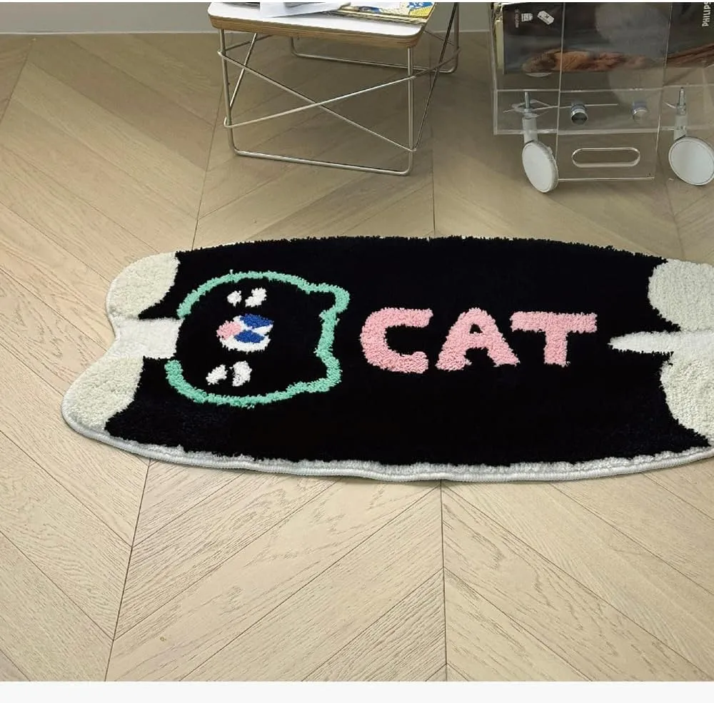 50x80cm Animal Pattern Cartoon Carpet,Non Slip Long Fluff Imitation Cashmere Carpet Thickened Oil Absorption Bath Door Foot Rug for Bedroom, Living Room Floor Mat (Cat)