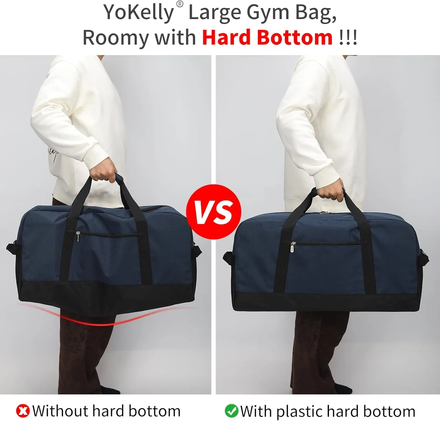 55L Large Duffle Bag for Men Travel - 25 inch Weekender Duffel Bag with Hard Bottom - Navy