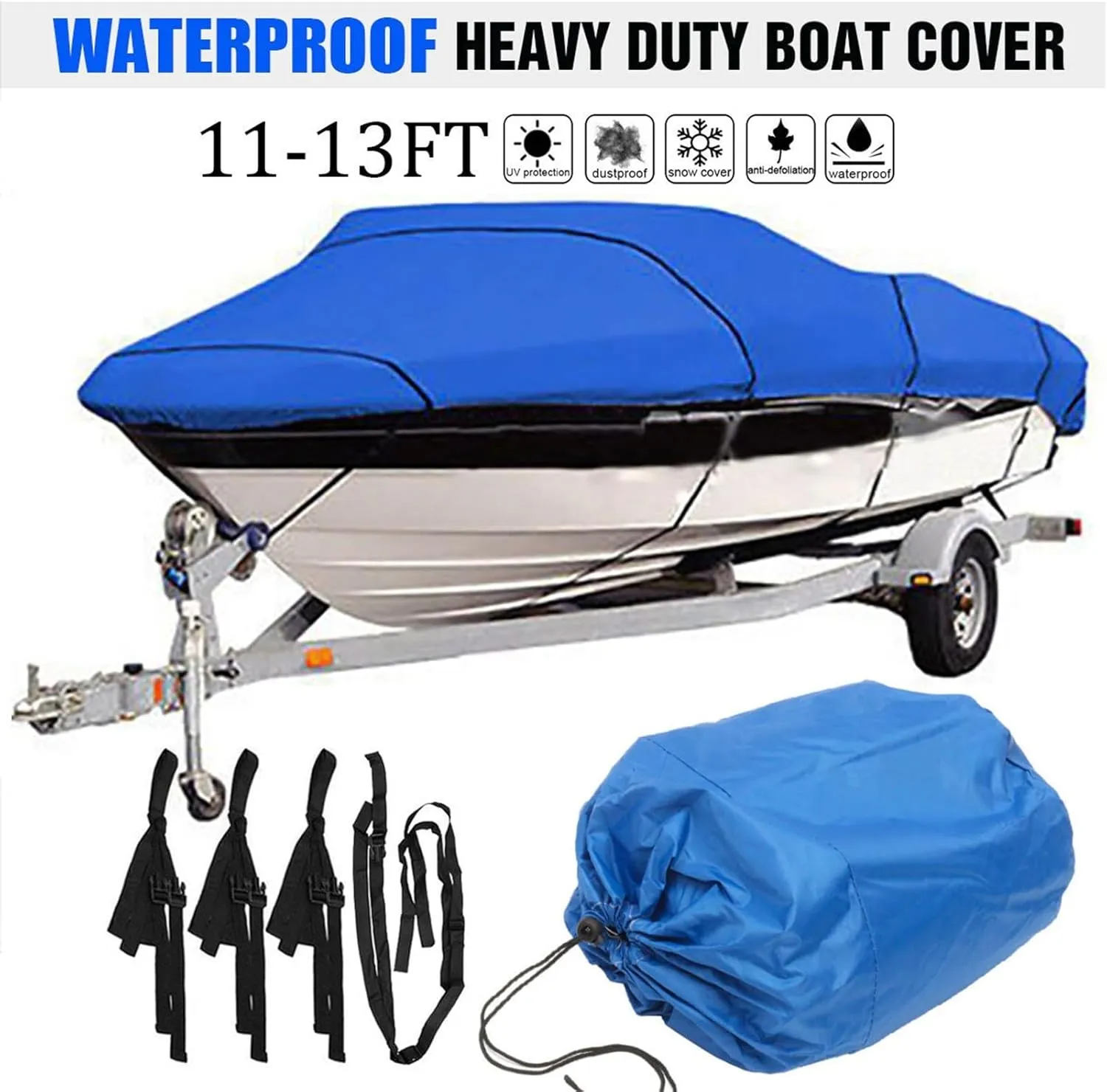 600D 11ft-22ft Heavy Duty Boat Cover Trailerable V-Hull Speedboat Fishing Ski Cover Protection Waterproof Dust-Proof Anti-UV(420x270cm 11-13ft)