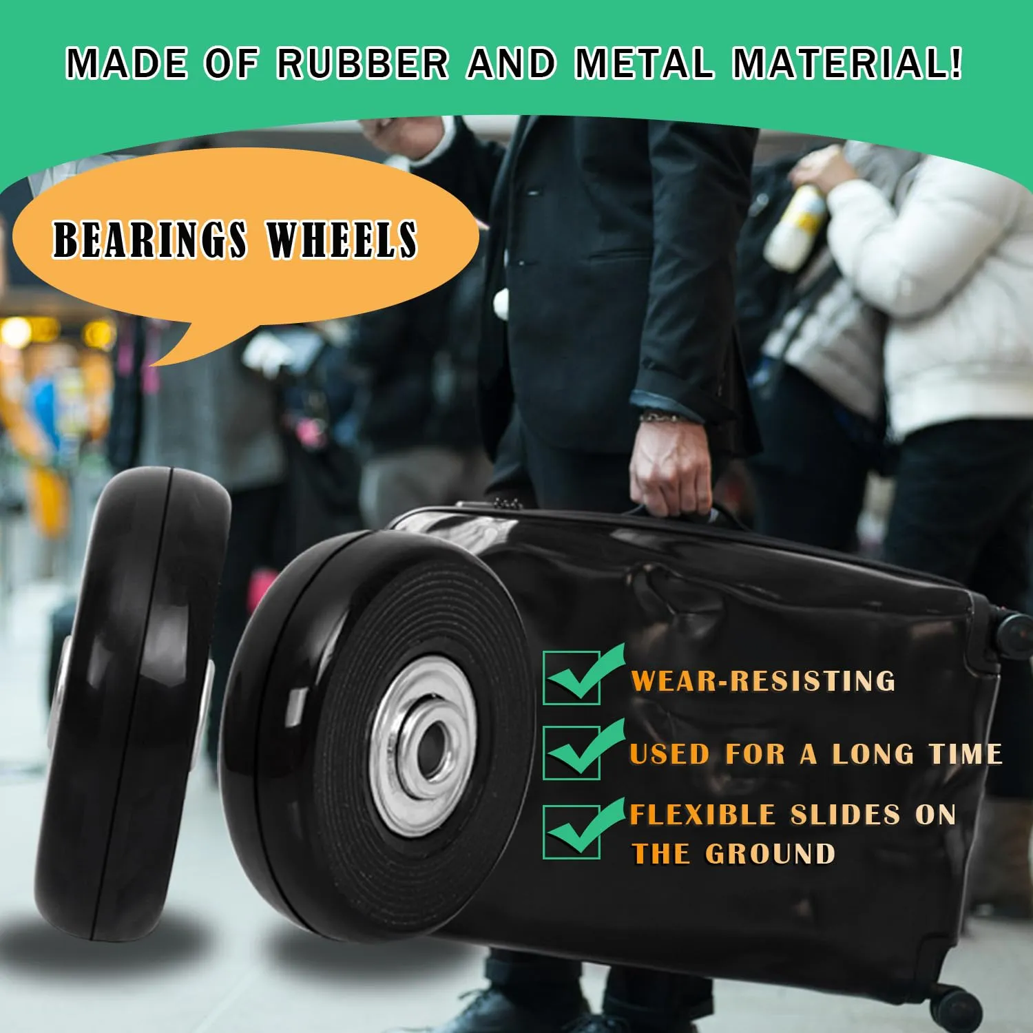 60mm x 14mm/2.36in x 0.55in Luggage Replacement Wheels Set 8Pcs Rubber Swivel Caster Wheels with 50mm Axles and Repair Kit for Luggage Bags Trolley Case