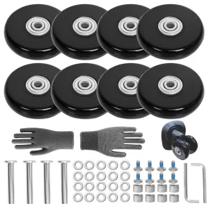 60mm x 14mm/2.36in x 0.55in Luggage Replacement Wheels Set 8Pcs Rubber Swivel Caster Wheels with 50mm Axles and Repair Kit for Luggage Bags Trolley Case