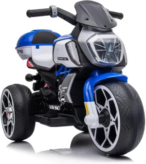 6V Kids Electric Motorcycle with Training Wheels, LED Lights & Music, Battery Powered Ride-On Toy Car w/Pedal, Gift for Boys Girls Ages 3-8, Lightweight Design, Outdoor Indoor Play (Blue)