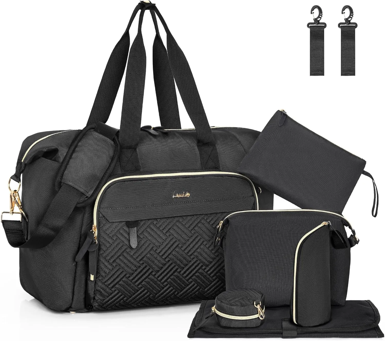 7pcs Diaper Bag Tote, Large Mommy Travel Diaper, Baby Diaper Tote Bag for Mom Hospital Bags Baby Bag, Black